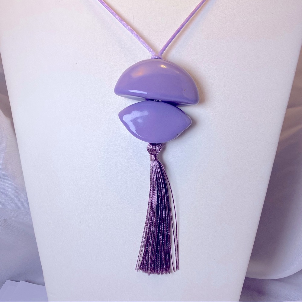 Purple Ceramic Bead Necklace with Tassel